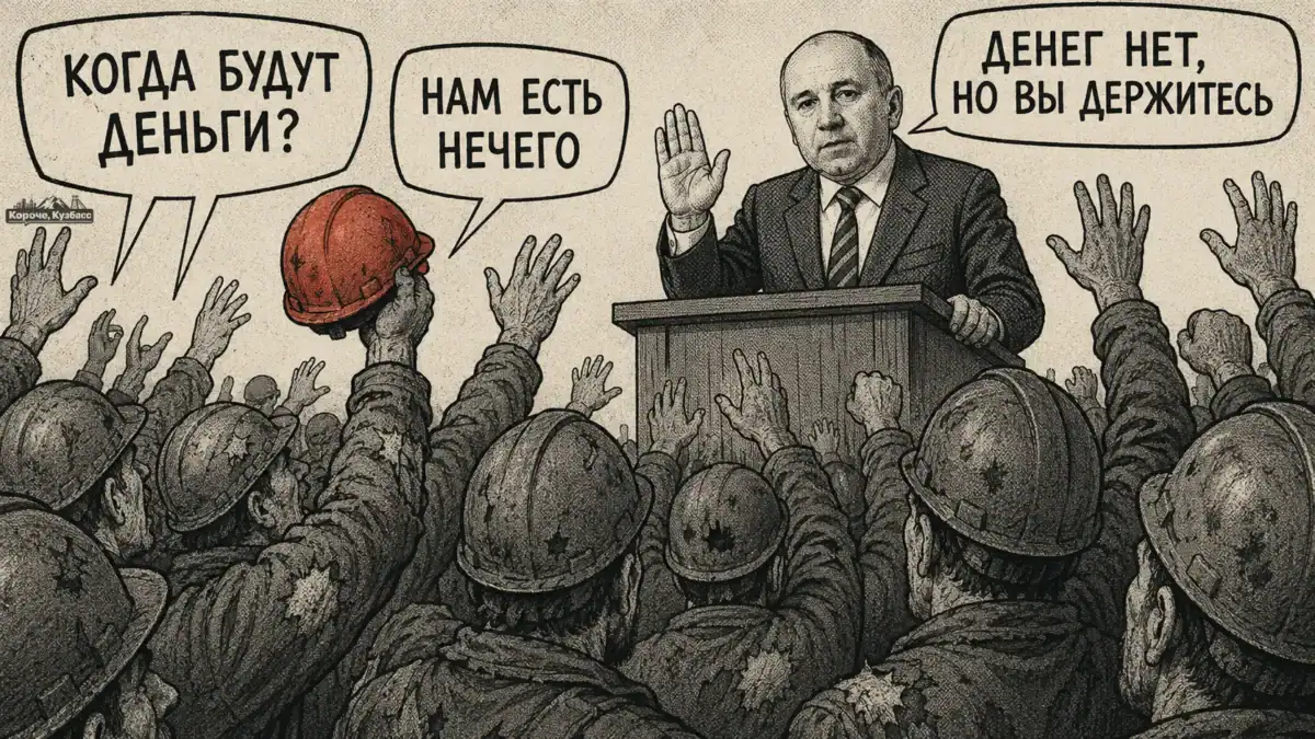 Шахтёры на собрании требуют выплаты зарплаты, руководитель «Северный Кузбасс» отвечает с трибуны